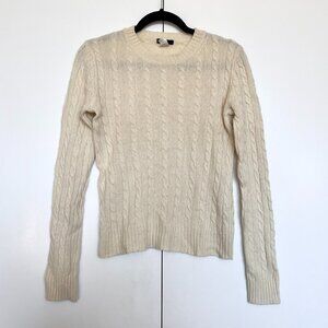 JCrew | Cream wool cashmere blend cable knit crew neck long sleeve sweater | M